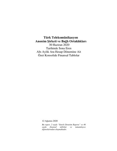 Thumbnail Türk Telekom
 Half-year Report 2020-h1