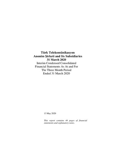 Miniature Türk Telekom
 Rapport trimestriel 2020-q1