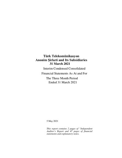 Miniature Türk Telekom
 Rapport trimestriel 2021-q1