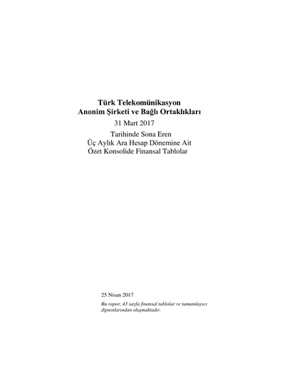 Thumbnail Türk Telekom
 Quarterly Report 2017-q1