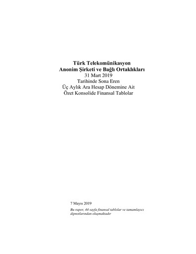 Thumbnail Türk Telekom
 Quarterly Report 2019-q1