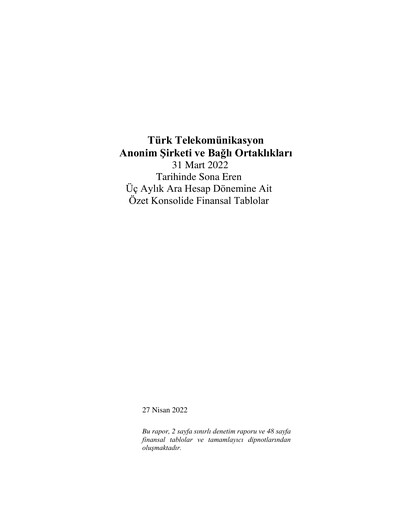 Thumbnail Türk Telekom
 Quarterly Report 2022-q1