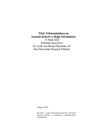 Thumbnail Türk Telekom
 Quarterly Report 2023-q1