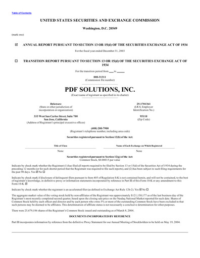 Thumbnail PDF Solutions Annual Report 2003