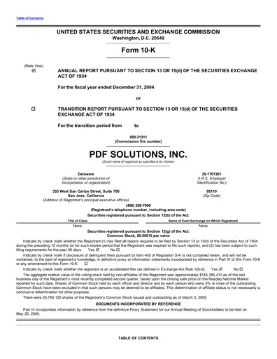 Thumbnail PDF Solutions Annual Report 2004