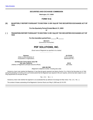 Thumbnail PDF Solutions Quarterly Report 2003-q1