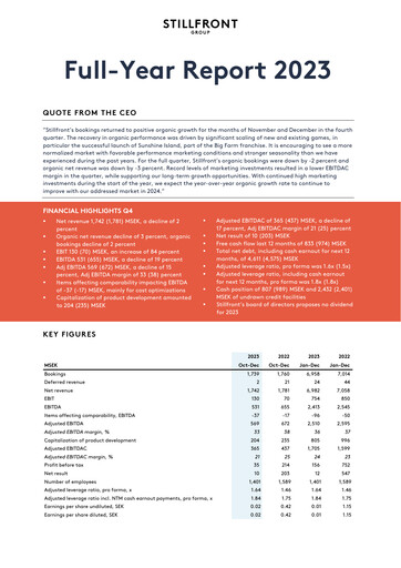 Miniature Stillfront Group Rapport financier 2023