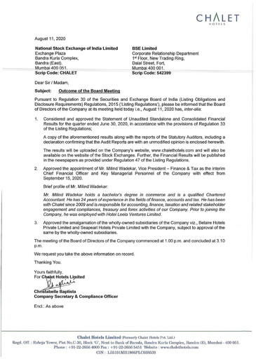 Thumbnail Chalet Hotels
 Quarterly Report 2020-q1