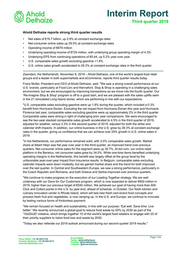 Thumbnail Ahold Delhaize Quarterly Report 2019-q3