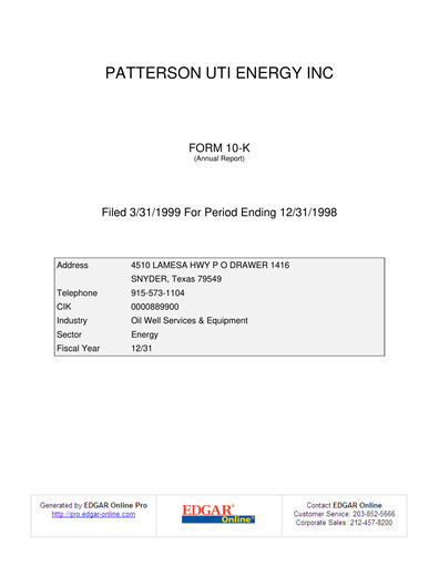 Thumbnail Patterson-UTI Energy Annual Report 1998