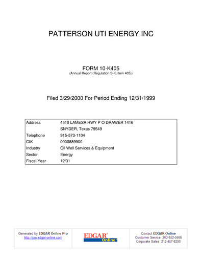 Thumbnail Patterson-UTI Energy Annual Report 1999