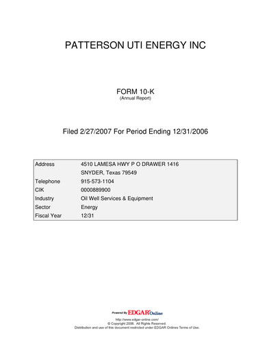 Thumbnail Patterson-UTI Energy Annual Report 2006