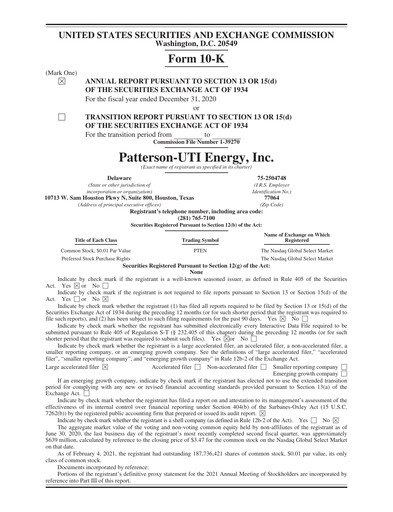 Thumbnail Patterson-UTI Energy Annual Report 2020