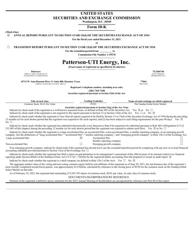 Thumbnail Patterson-UTI Energy Annual Report 2021