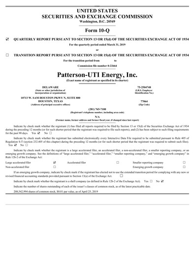 Thumbnail Patterson-UTI Energy Quarterly Report 2019-q1