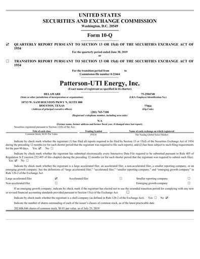 Thumbnail Patterson-UTI Energy Quarterly Report 2019-q2