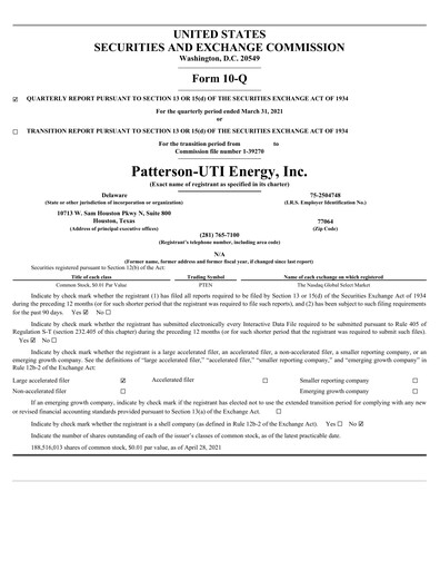 Thumbnail Patterson-UTI Energy Quarterly Report 2021-q1