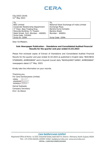 Thumbnail Cera Sanitaryware Financial Report 2023