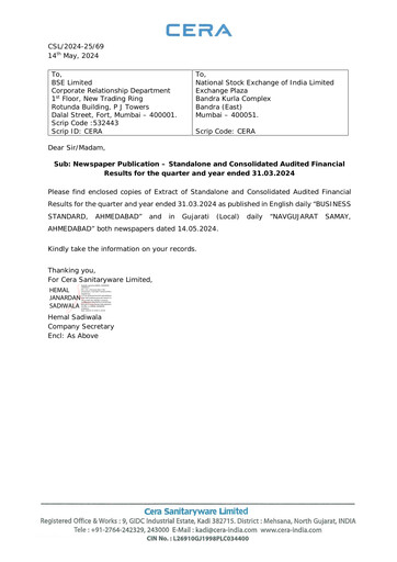 Thumbnail Cera Sanitaryware Financial Report 2024