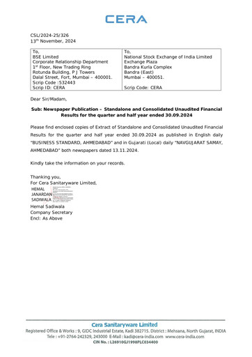 Thumbnail Cera Sanitaryware Half-year Report 2024-h1