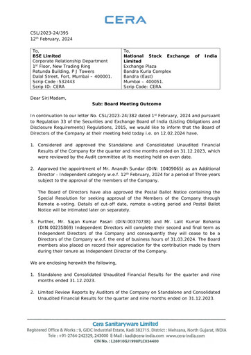 Thumbnail Cera Sanitaryware Quarterly Report 2023-q3