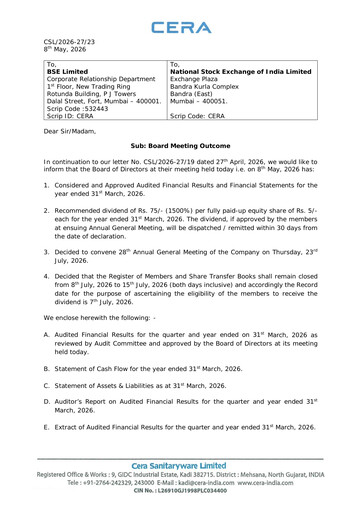 Thumbnail Cera Sanitaryware Quarterly Report 2026-q4