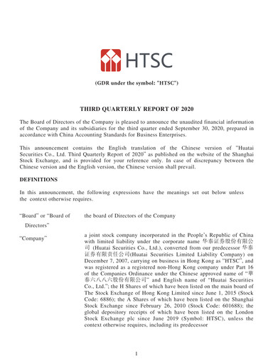 Thumbnail Huatai Securities Quarterly Report 2020-q3