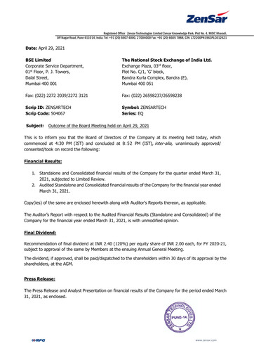 Thumbnail Zensar Financial Report 2020-2021