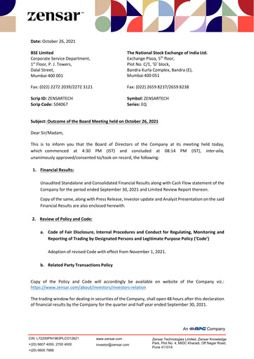 Thumbnail Zensar Quarterly Report 2021-2022-q2