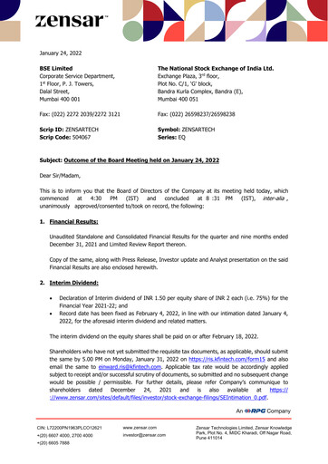 Thumbnail Zensar Quarterly Report 2021-2022-q3
