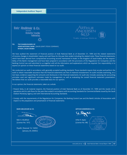Thumbnail Arab National Bank Financial Statement 1999