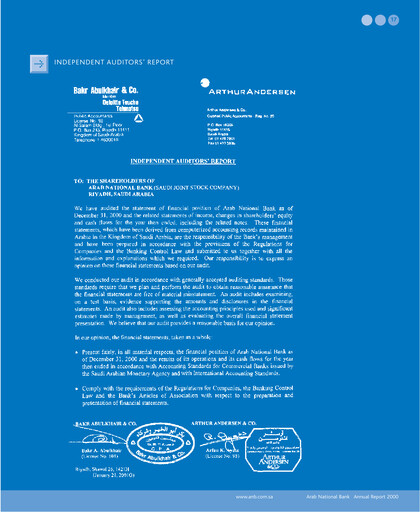 Thumbnail Arab National Bank Financial Statement 2000