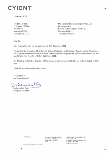 Vorschaubild Cyient
 Quartalsbericht 2021-q3