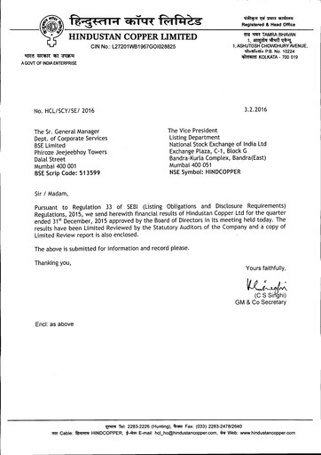 Miniature Hindustan Copper
 Rapport trimestriel 2015-q3