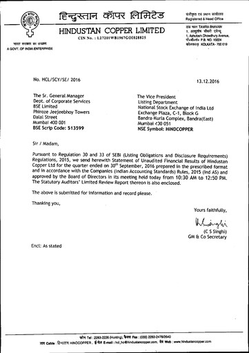 Miniature Hindustan Copper
 Rapport trimestriel 2016-q2