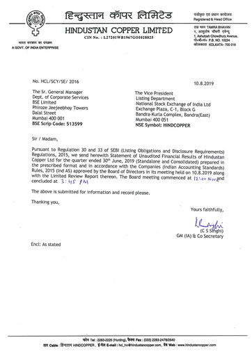 Miniature Hindustan Copper
 Rapport trimestriel 2019-q1