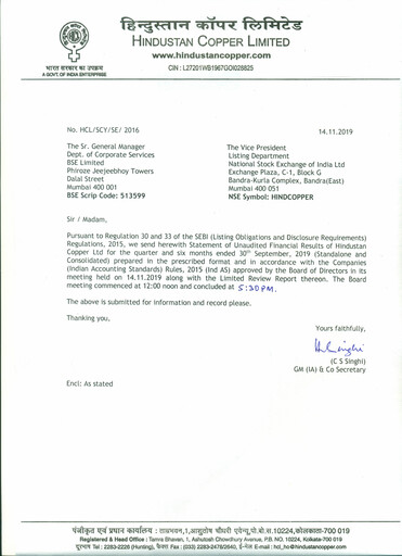 Miniature Hindustan Copper
 Rapport trimestriel 2019-q2