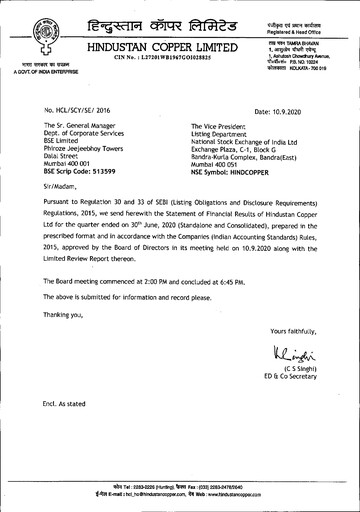 Miniature Hindustan Copper
 Rapport trimestriel 2020-q1