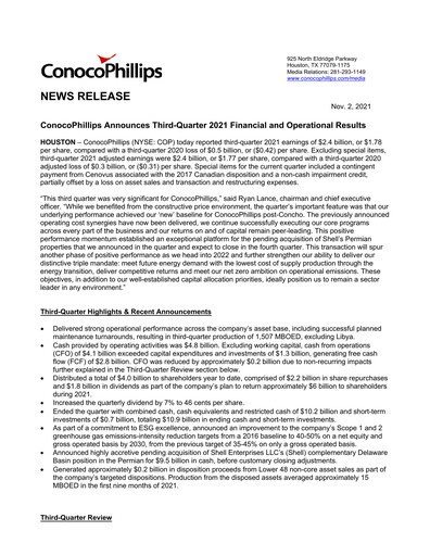 Miniature ConocoPhillips Rapport trimestriel 2021-q3