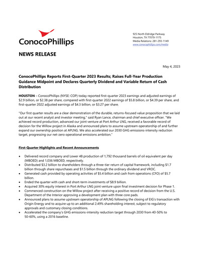 Miniature ConocoPhillips Rapport trimestriel 2023-q1
