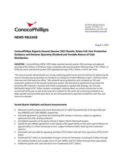 Miniature ConocoPhillips Rapport trimestriel 2023-q2