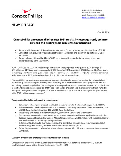 Miniature ConocoPhillips Rapport trimestriel 2024-q3
