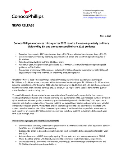 Miniature ConocoPhillips Rapport trimestriel 2025-q3