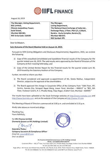 Thumbnail IIFL Finance Quarterly Report 2019-q1