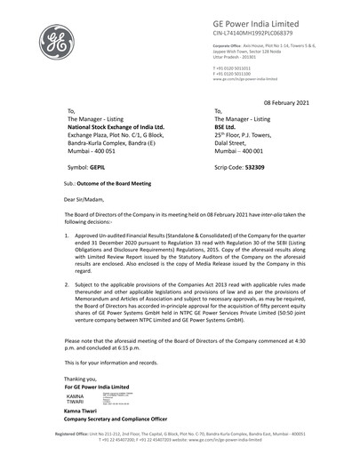 Thumbnail GE Power India Quarterly Report 2021-q3