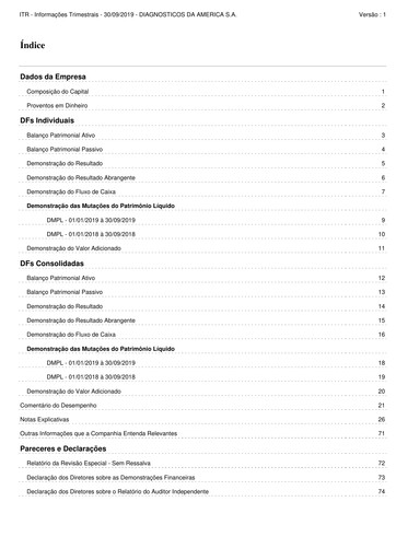 Thumbnail Diagnosticos da America (DASA) Quarterly Report 2019-q3