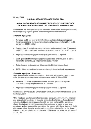 Thumbnail London Stock Exchange Financial Report 2008