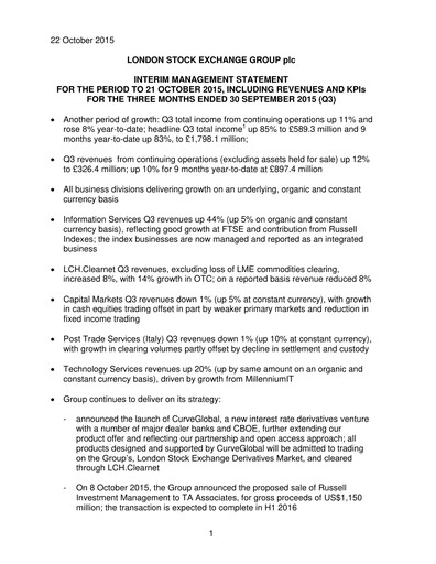 Thumbnail London Stock Exchange Quarterly Report 2015-q3
