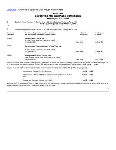 Thumbnail Consolidated Edison Quarterly Report 2004-q1