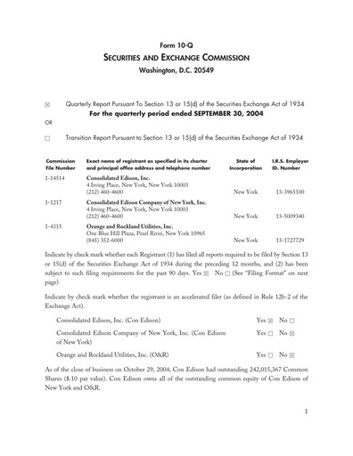 Thumbnail Consolidated Edison Quarterly Report 2004-q3